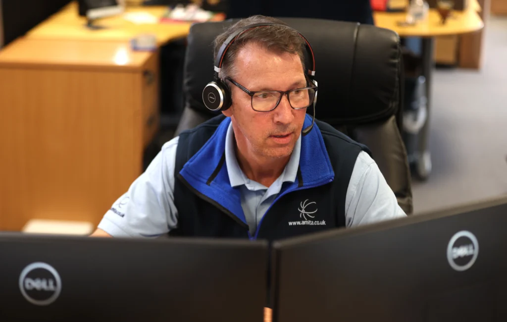 a man working with headset